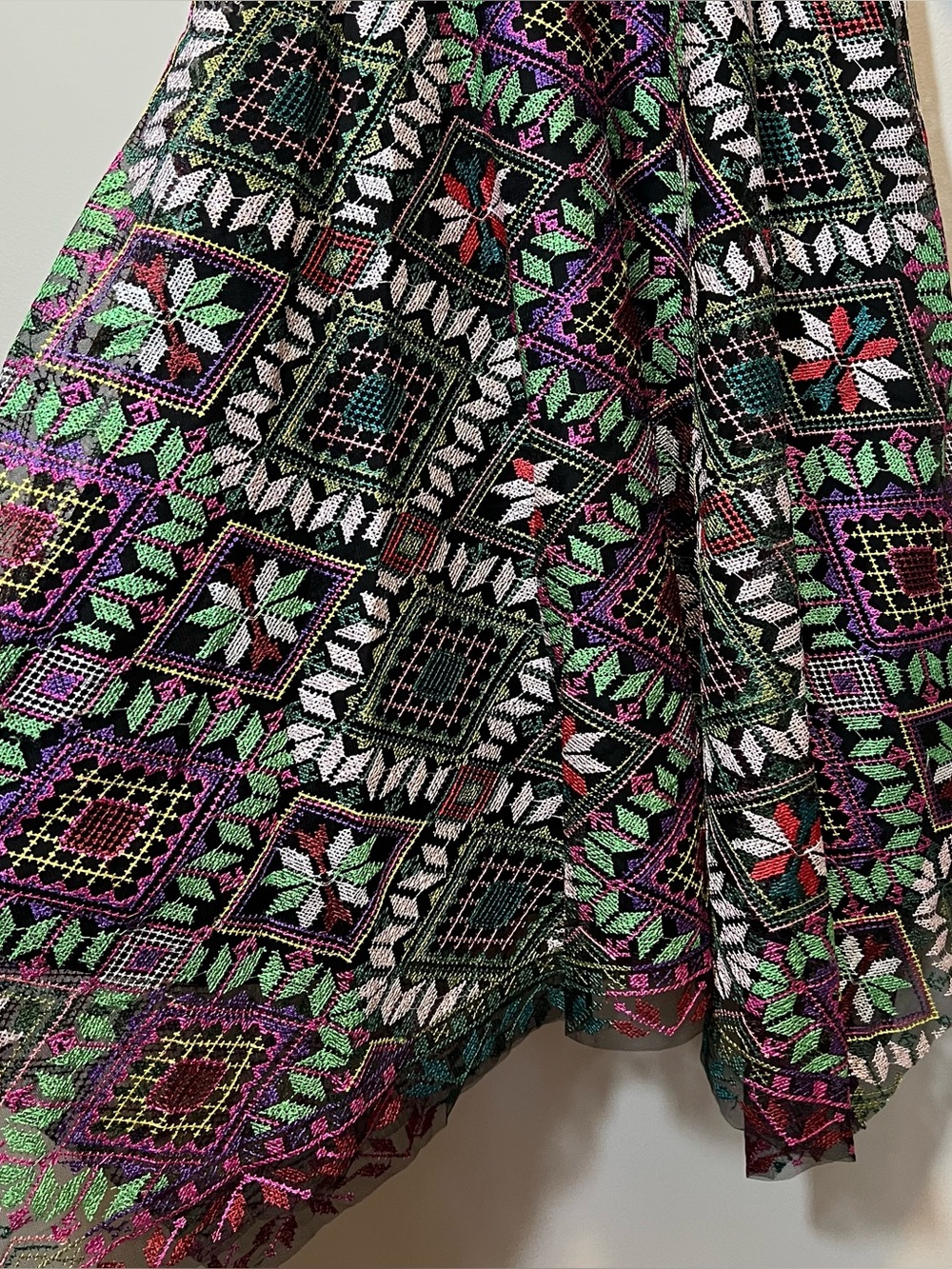 Alex Marie Veronica Embroidered Dress Black Purple Square Neck Asymmetrical Hem - Picture 4 of 11